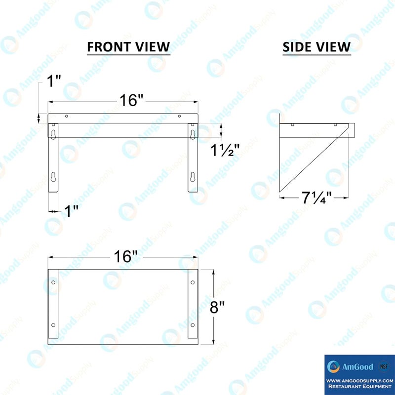 AmGood 08" Width x 16" Length | Stainless Steel Wall Shelf | Square Edge | Metal Shelving | Heavy Duty | Commercial Grade | Wall Mount | NSF Certified - Image 5